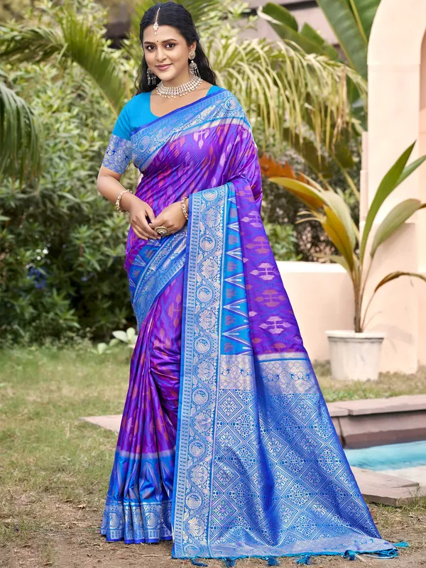 Royal_Purple_Jacquard_Woven_Contrast_Border_Saree_For_Women