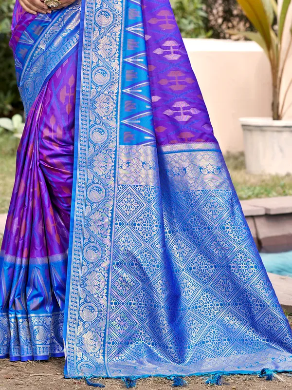 Royal_Purple_Jacquard_Woven_Contrast_Border_Saree_For_Women