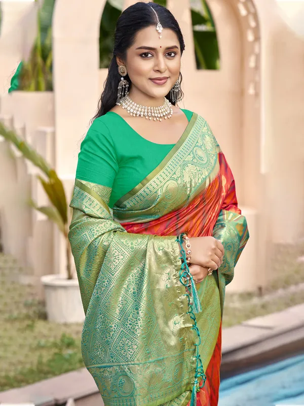 Orange_Green_Silk_Jacquard_Pallu_Woven_Saree_For_Women