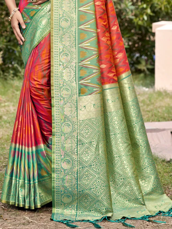 Orange_Green_Silk_Jacquard_Pallu_Woven_Saree_For_Women