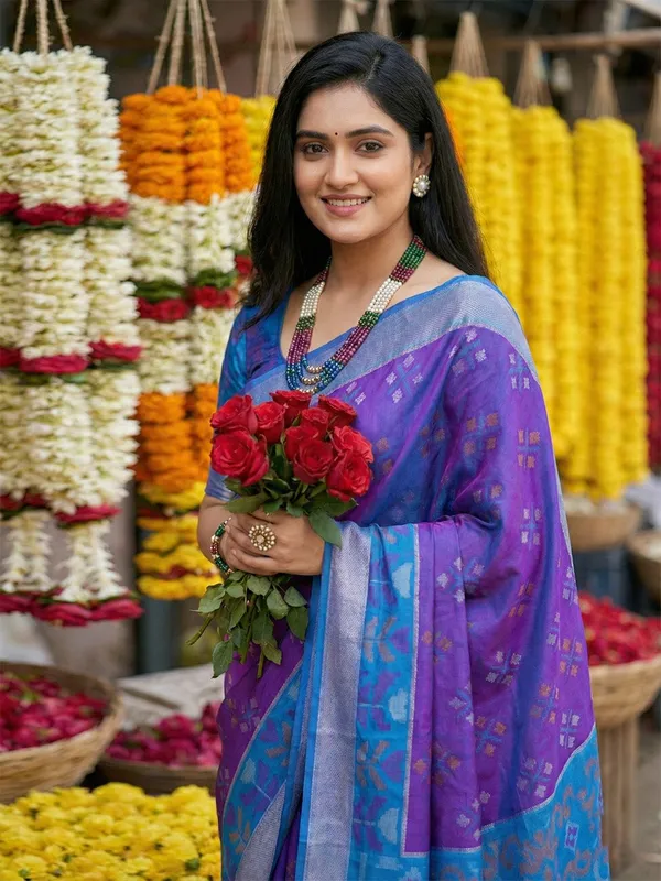 Purple_Sky_Blue_Silk_Woven_Contrast_Border_Printed_Pallu_Saree_For_Women