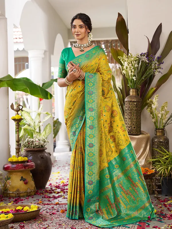 Mustard_Kanjivaram_Silk_Zari_Border_Woven_Saree_For_Women