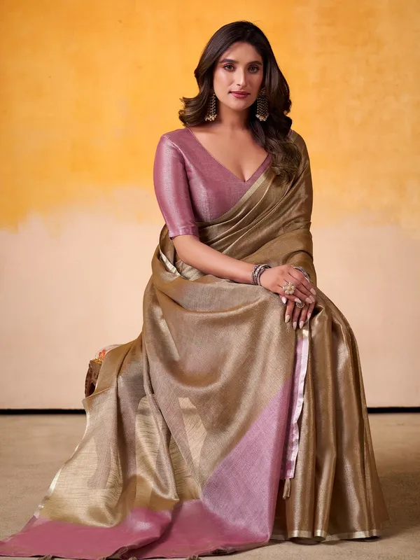 Bronze_Taupe_Pink_Tissue_Silk_Contrast_Border_Saree_For_Women