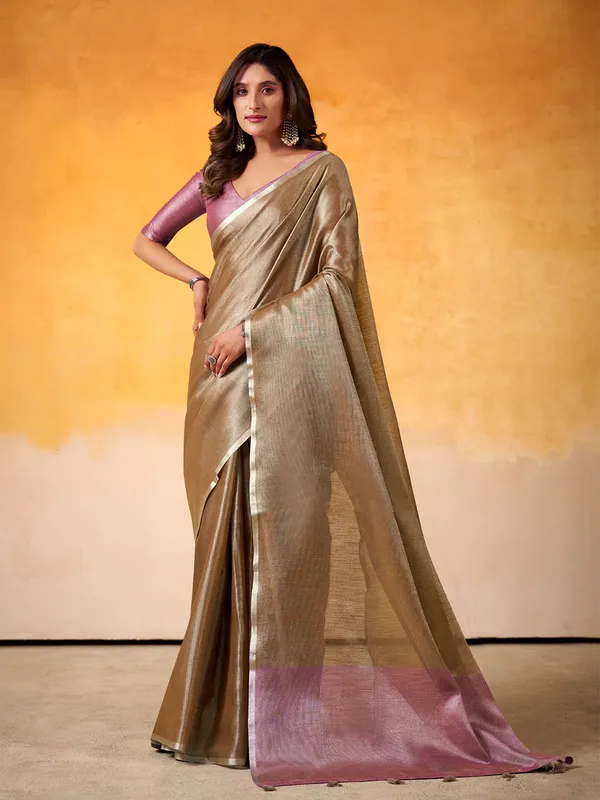 Bronze_Taupe_Pink_Tissue_Silk_Contrast_Border_Saree_For_Women