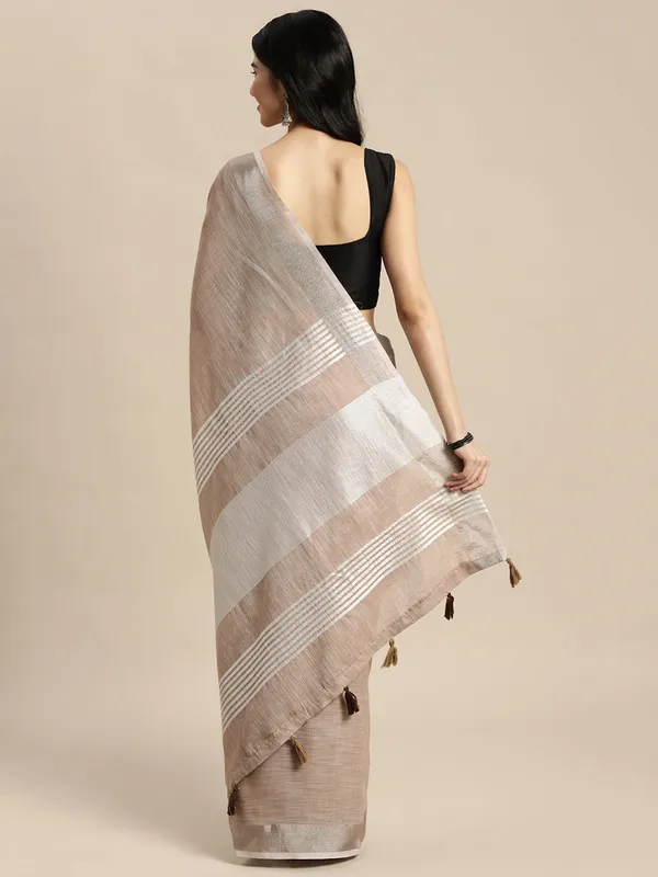 Red_Linen_Silver_Stripe_Saree_With_Blouse_Piece_For_Women