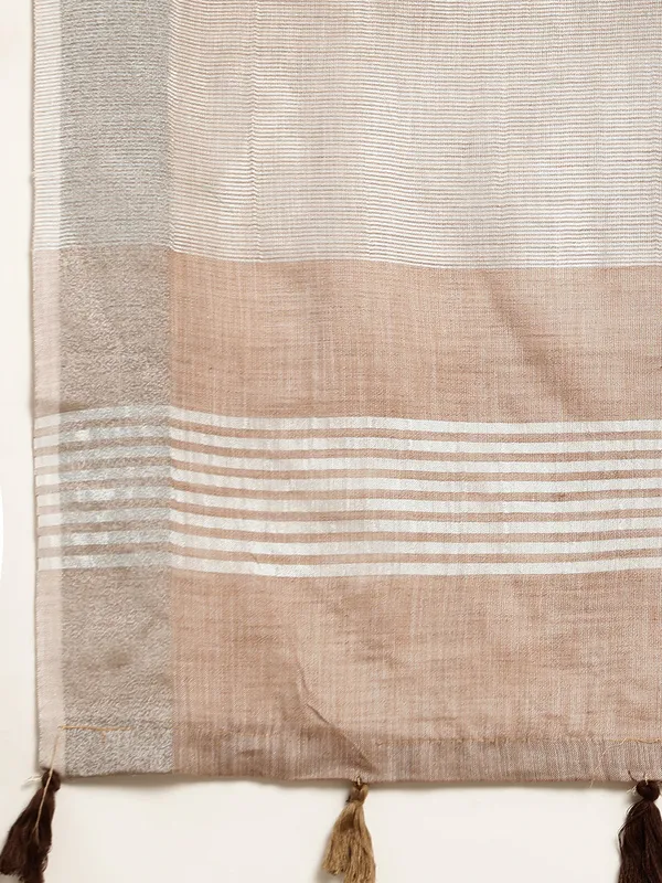 Red_Linen_Silver_Stripe_Saree_With_Blouse_Piece_For_Women