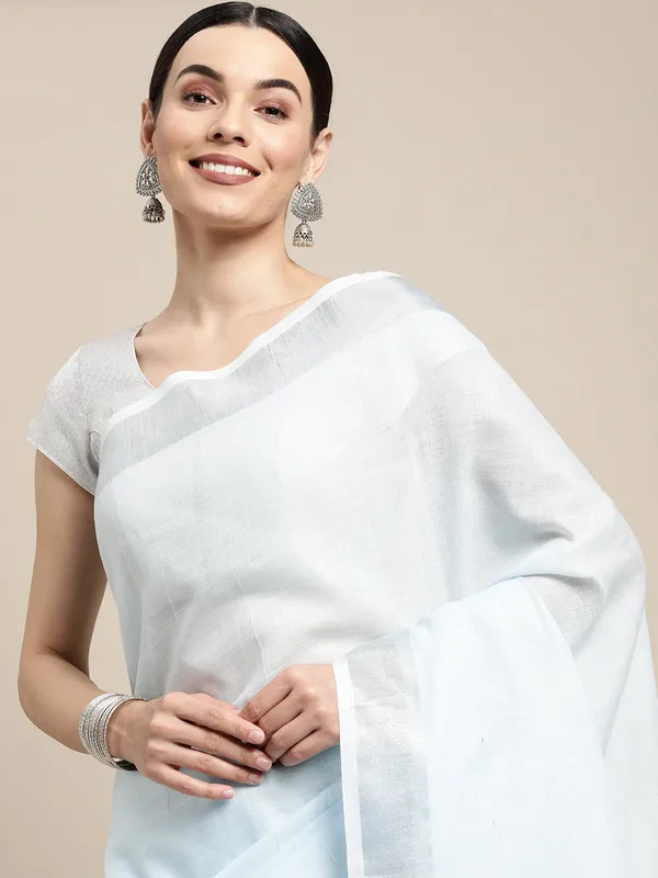Powder_Blue_Linen_Silver_Stripe_Woven_Saree_For_Women