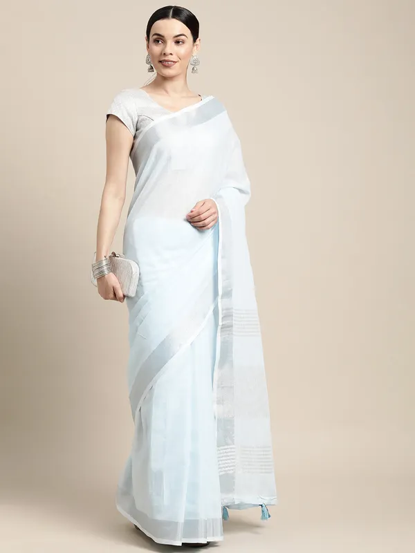 Powder_Blue_Linen_Silver_Stripe_Woven_Saree_For_Women