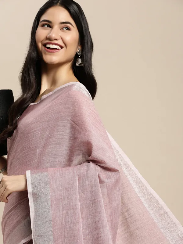 Dusty_Mauve_Linen_Silver_Stripe_Border_Saree_For_Women
