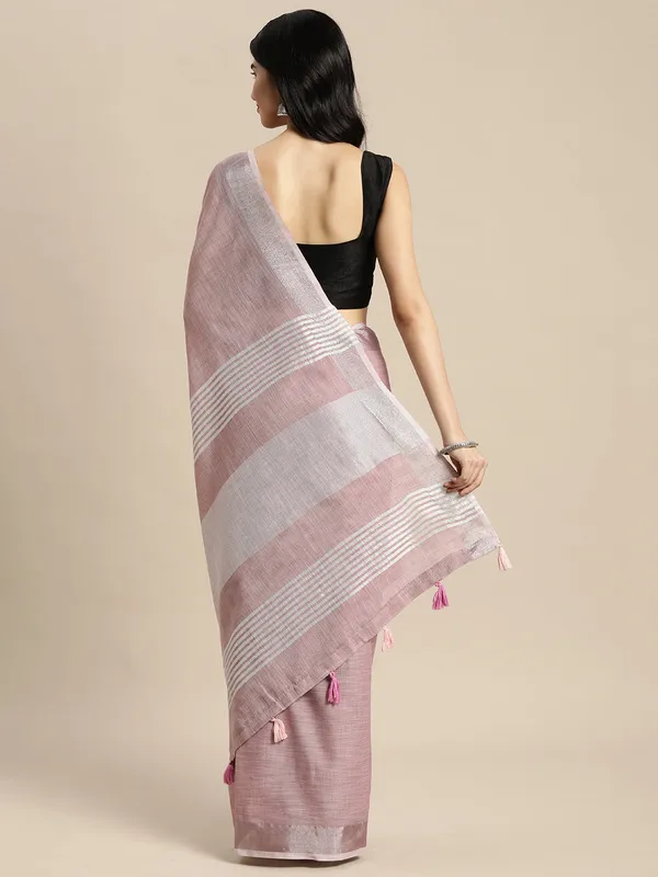 Dusty_Mauve_Linen_Silver_Stripe_Border_Saree_For_Women