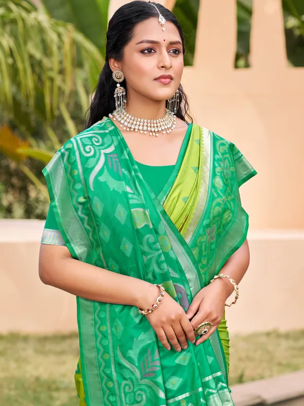 Light_Green_Pochampalli_Silk_Ikat_Woven_Saree_For_Women