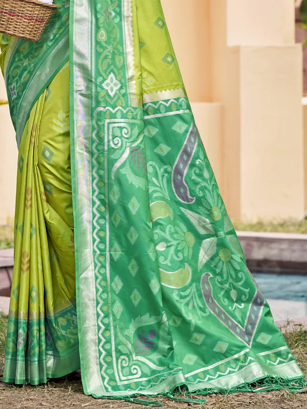 Light_Green_Pochampalli_Silk_Ikat_Woven_Saree_For_Women