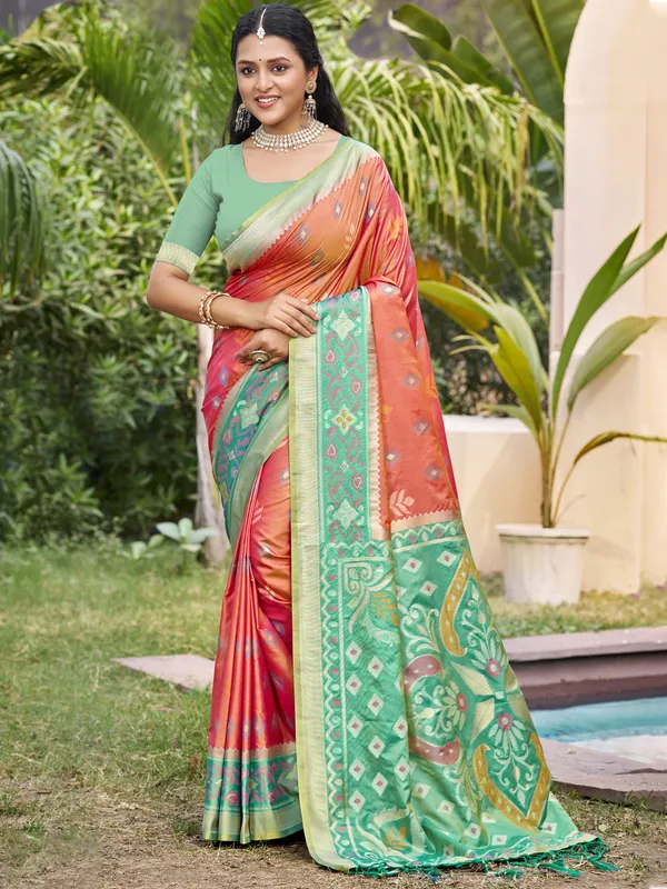 Orange_Pochampalli_Silk_Ikkat_Woven_Saree_For_Women