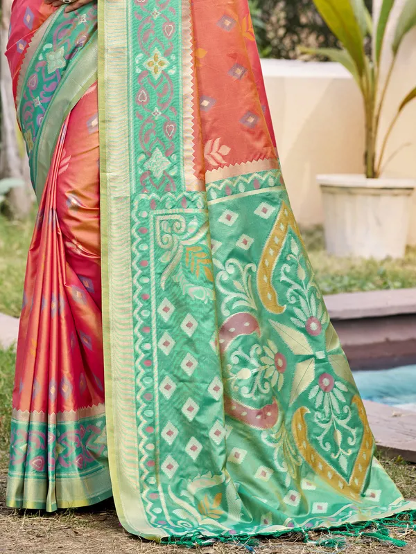 Orange_Pochampalli_Silk_Ikkat_Woven_Saree_For_Women