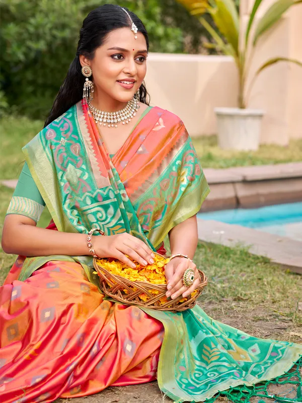 Orange_Pochampalli_Silk_Ikkat_Woven_Saree_For_Women