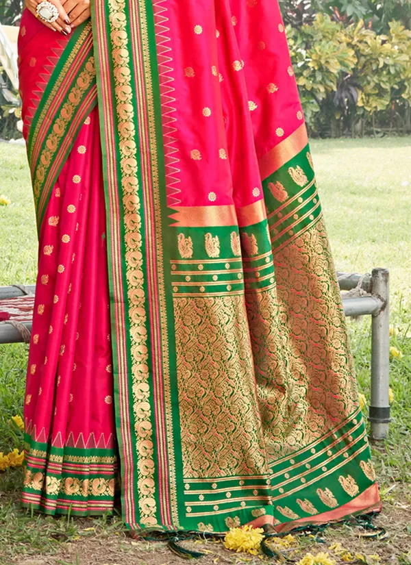Pink_Banarasi_Silk_Golden_Zari_Floral_Jaal_Saree_For_Women