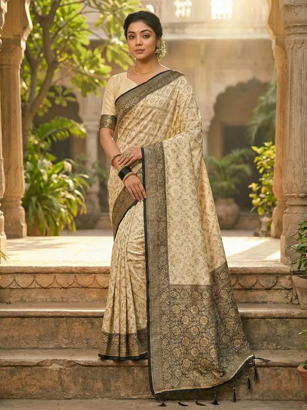 Ivory_Black_Banarasi_Silk_Golden_Zari_Woven_Saree_For_Women
