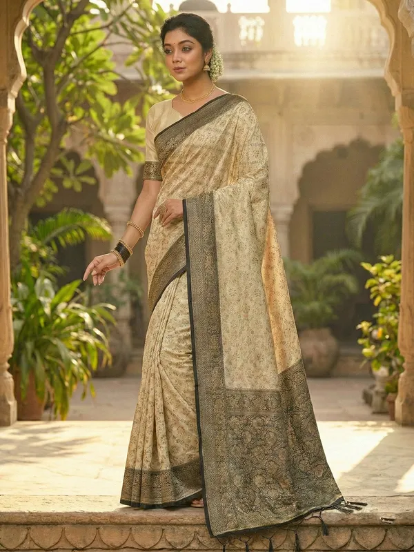 Ivory_Black_Banarasi_Silk_Golden_Zari_Woven_Saree_For_Women