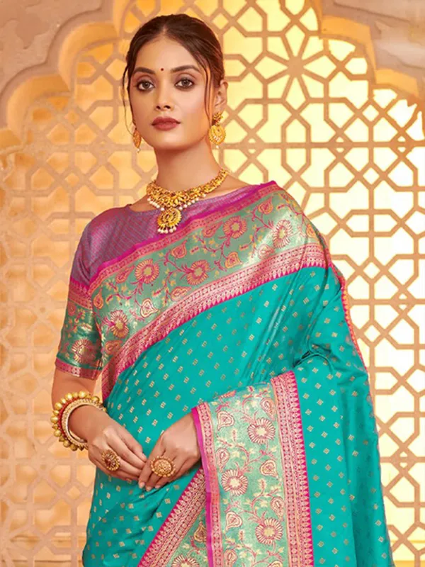 Sea_Green_Kanjivaram_Silk_Golden_Zari_Woven_Bridal_Saree_For_Women