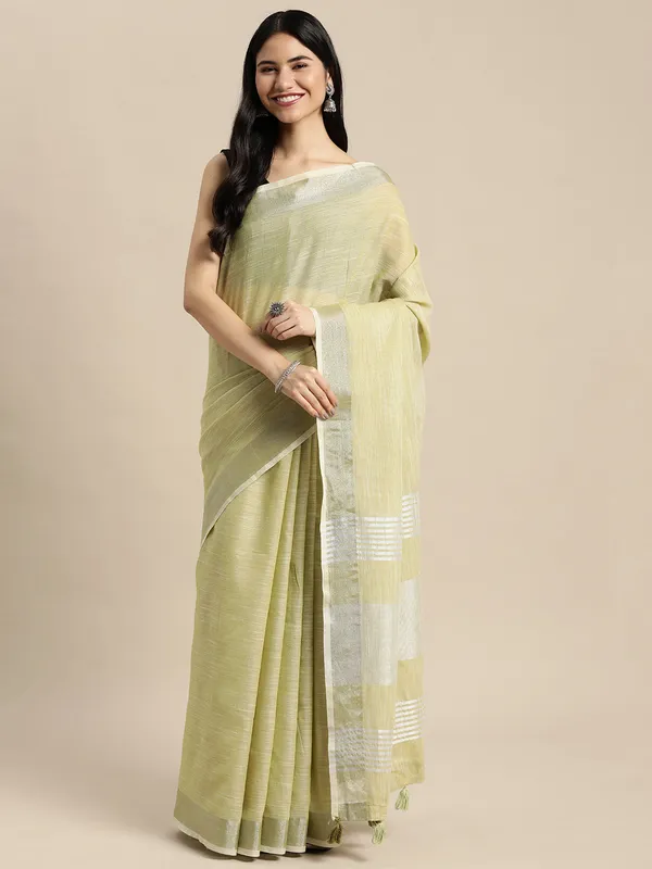 Mehendi_Green_Linen_Zari_Border_Woven_Saree_For_Women