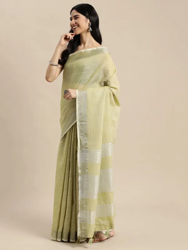 Mehendi_Green_Linen_Zari_Border_Woven_Saree_For_Women