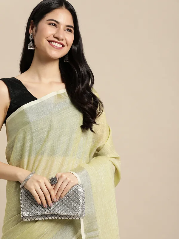 Mehendi_Green_Linen_Zari_Border_Woven_Saree_For_Women