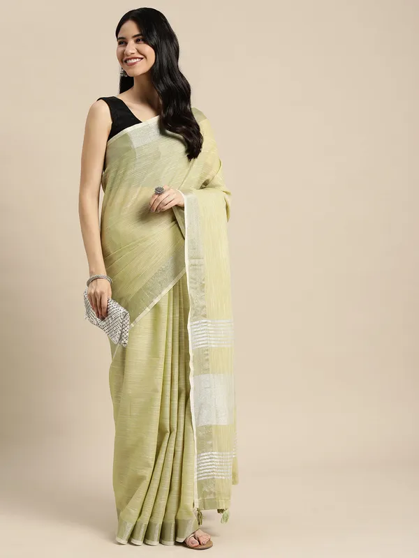 Mehendi_Green_Linen_Zari_Border_Woven_Saree_For_Women