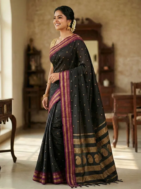 Black_Soft_Silk_Zari_Woven_Saree_For_Women