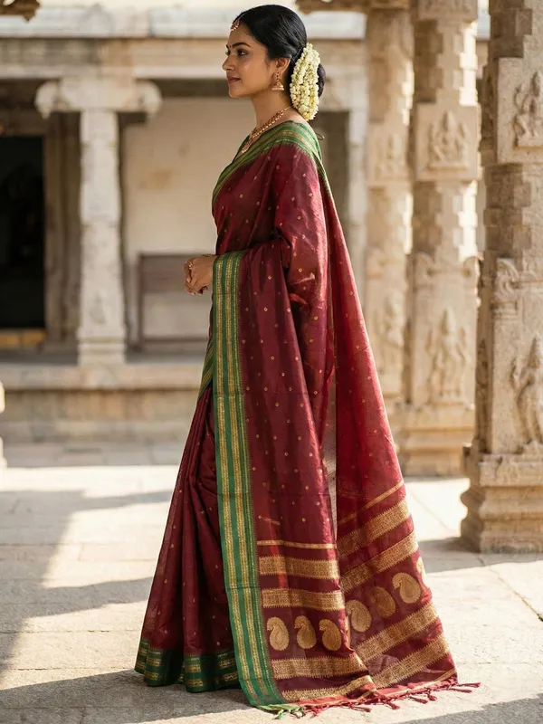 Deep_Maroon_Soft_Silk_Zari_Woven_Contrast_Border_Saree_For_Women