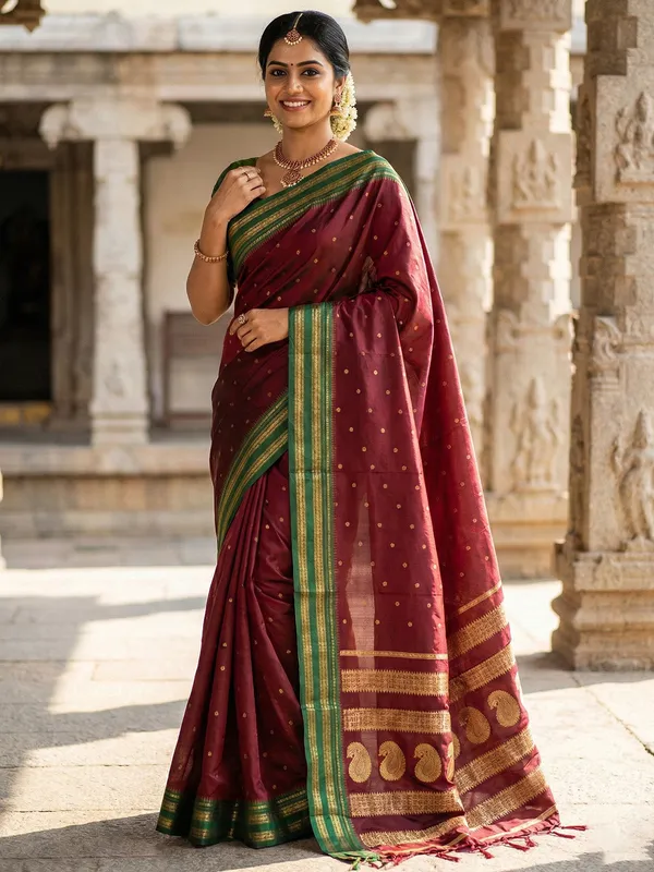 Deep_Maroon_Soft_Silk_Zari_Woven_Contrast_Border_Saree_For_Women