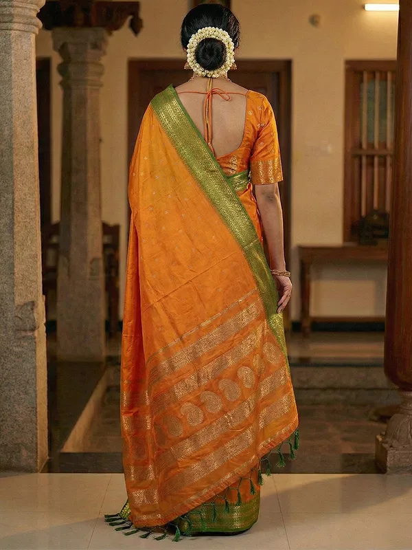 Orange_Green_Soft_Silk_Zari_Border_Saree_For_Women