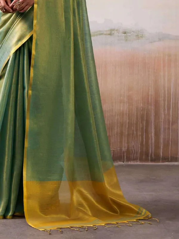 Teal_Green_Gold_Tissue_Silk_Solid_Zari_Border_Saree_For_Women