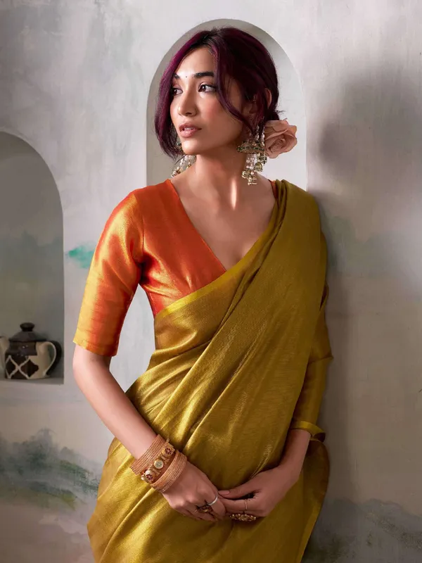 Mustard_Yellow_Orange_Tissue_Silk_Contrast_Border_Saree_For_Women