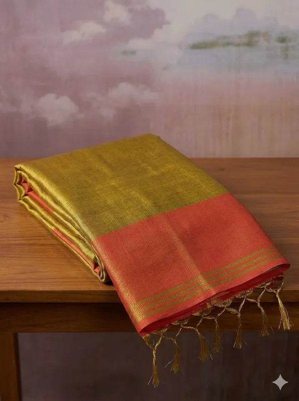 Mustard_Yellow_Orange_Tissue_Silk_Contrast_Border_Saree_For_Women