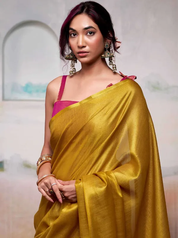 Yellow_Pink_Tissue_Silk_Solid_Saree_For_Women