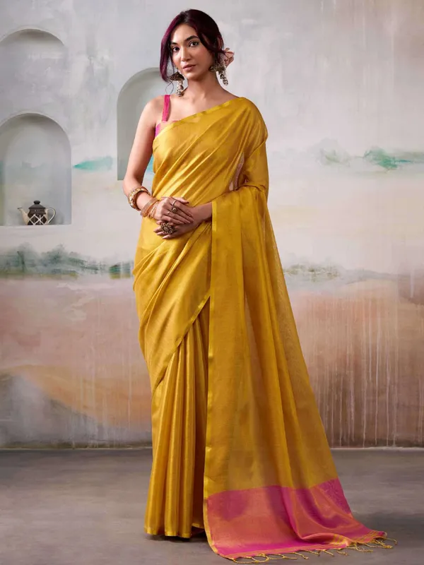 Yellow_Pink_Tissue_Silk_Solid_Saree_For_Women