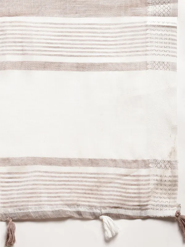 Beige_Silver_Linen_Blend_Woven_Design_Saree_For_Women