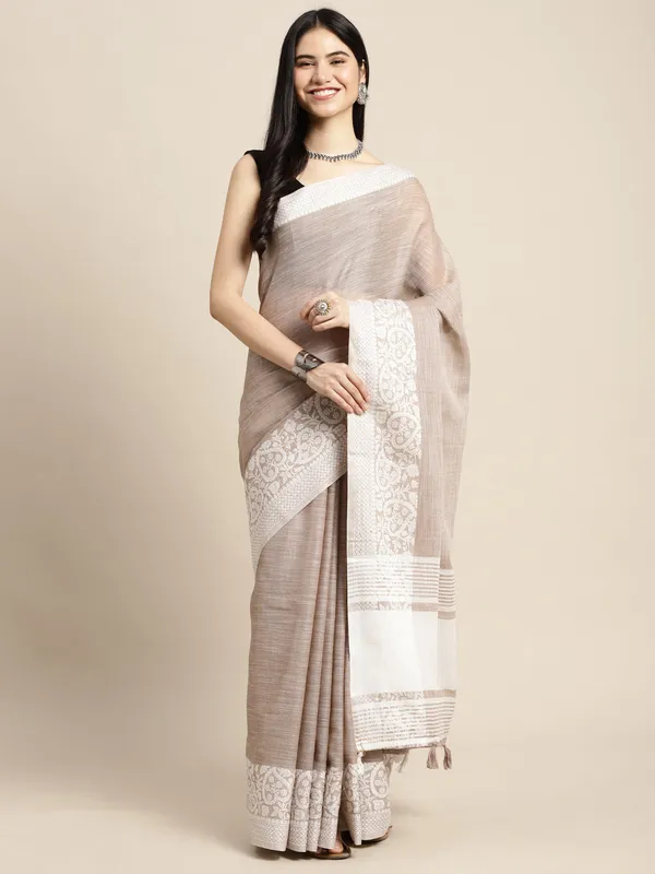 Beige_Silver_Linen_Blend_Woven_Design_Saree_For_Women