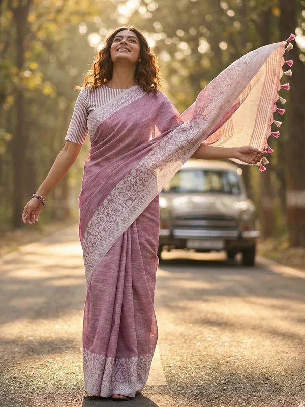 Mauve_Purple_Silver_Linen_Blend_Woven_Design_Saree_For_Women