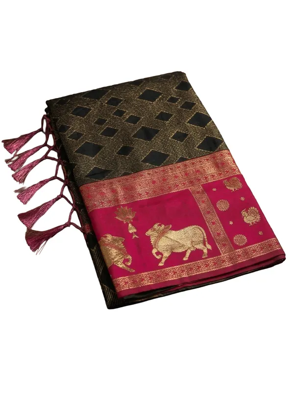 Black_Pink_Soft_Silk_Zari_Temple_Border_Saree_For_Women