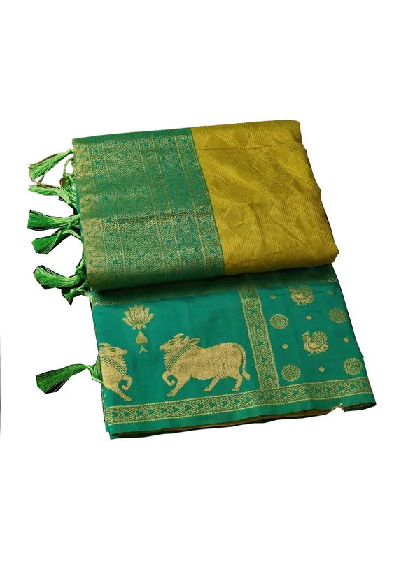 Yellow_Green_Soft_Silk_Nandi_Zari_Border_Saree_For_Women