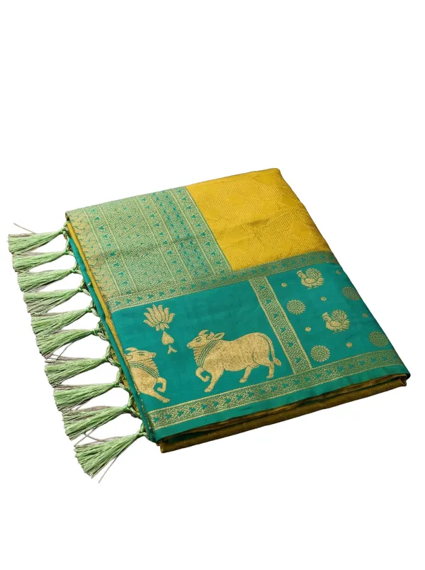 Yellow_Green_Soft_Silk_Nandi_Zari_Border_Saree_For_Women