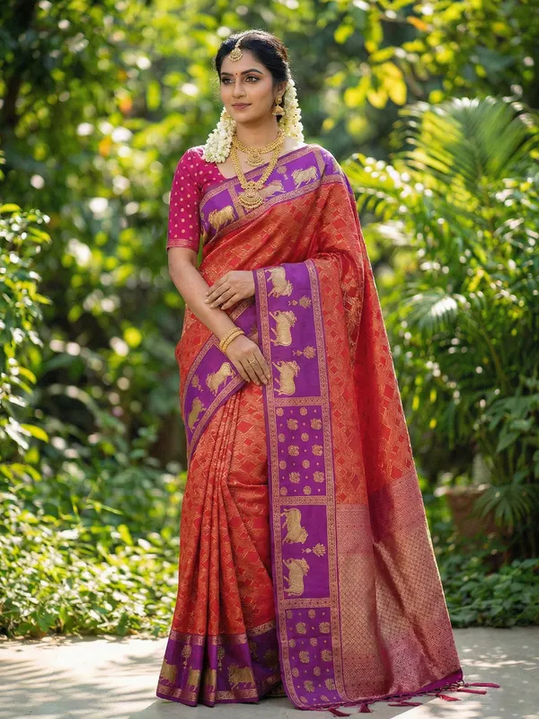 Rust_Orange_Soft_Silk_Zari_Woven_Saree_For_Women