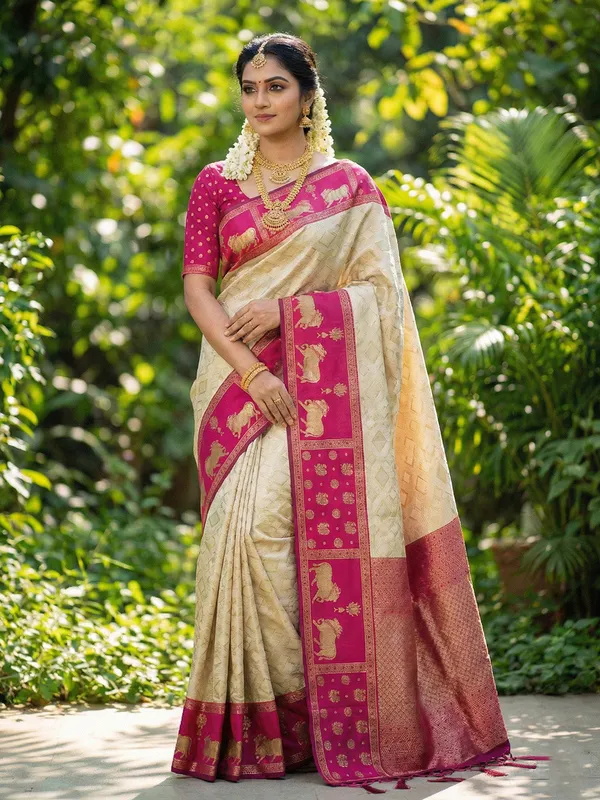 Cream_Soft_Silk_Nandi_Zari_Border_Woven_Saree_For_Women