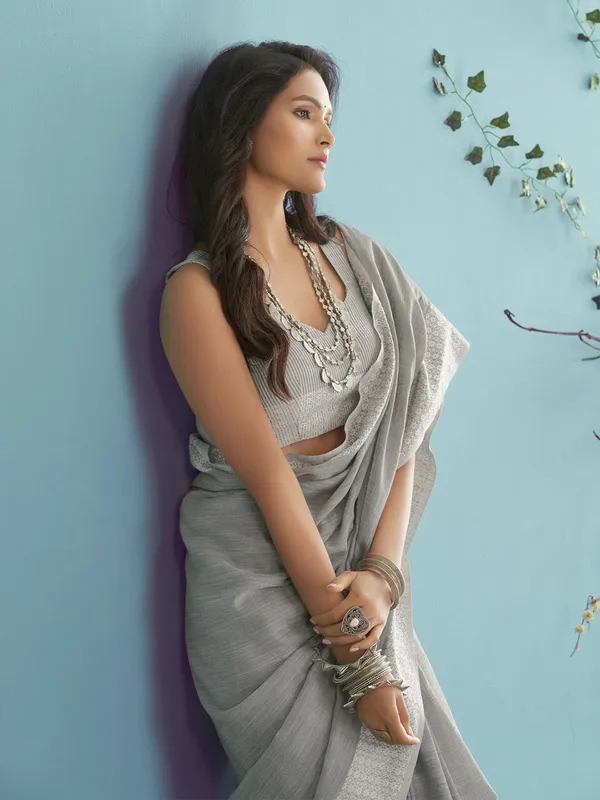 Teal_Green_Linen_Blend_Woven_Saree_For_Women