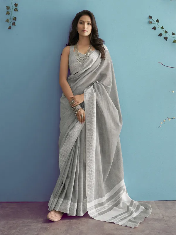 Teal_Green_Linen_Blend_Woven_Saree_For_Women
