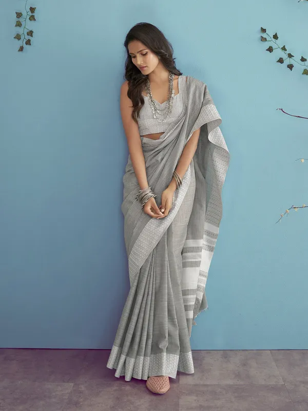 Teal_Green_Linen_Blend_Woven_Saree_For_Women