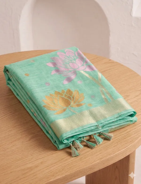 Sea_Green_Pink_Linen_Silk_Floral_Printed_Saree_For_Women