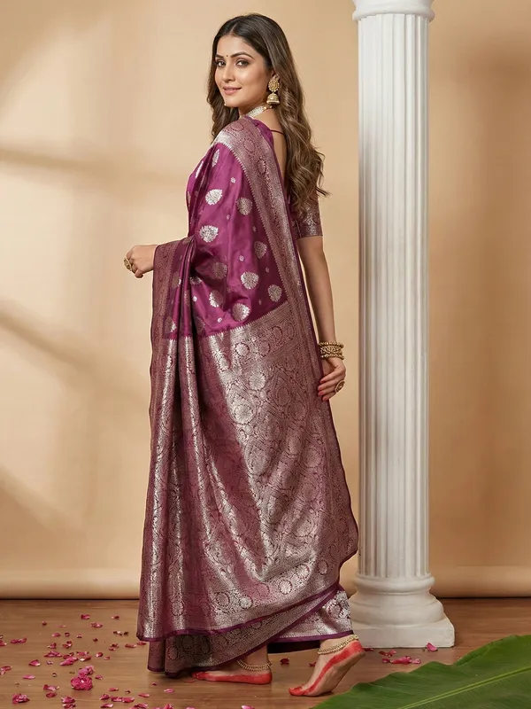 Magenta_Wine_Soft_Silk_Silver_Zari_Woven_Saree_For_Women