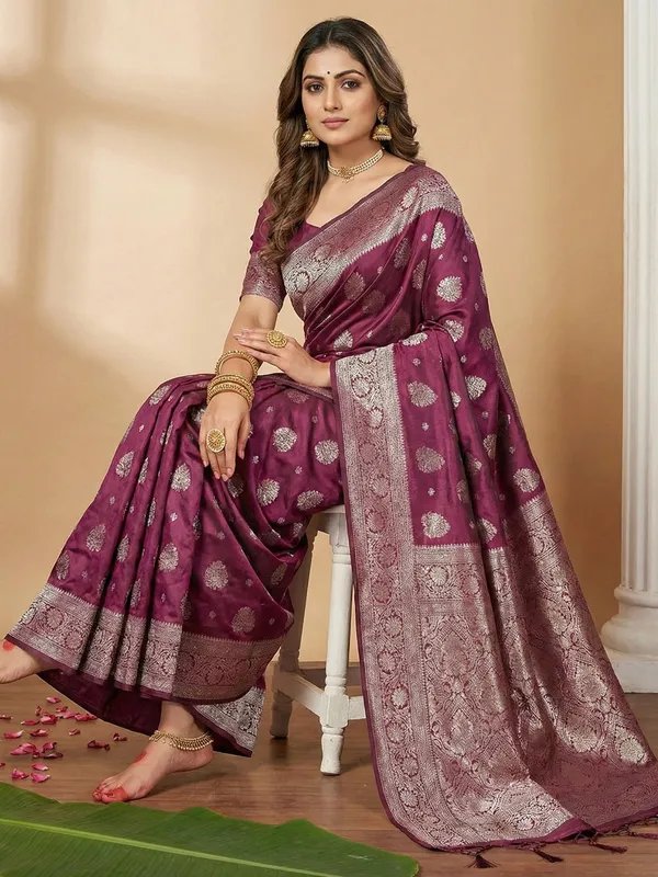 Magenta_Wine_Soft_Silk_Silver_Zari_Woven_Saree_For_Women